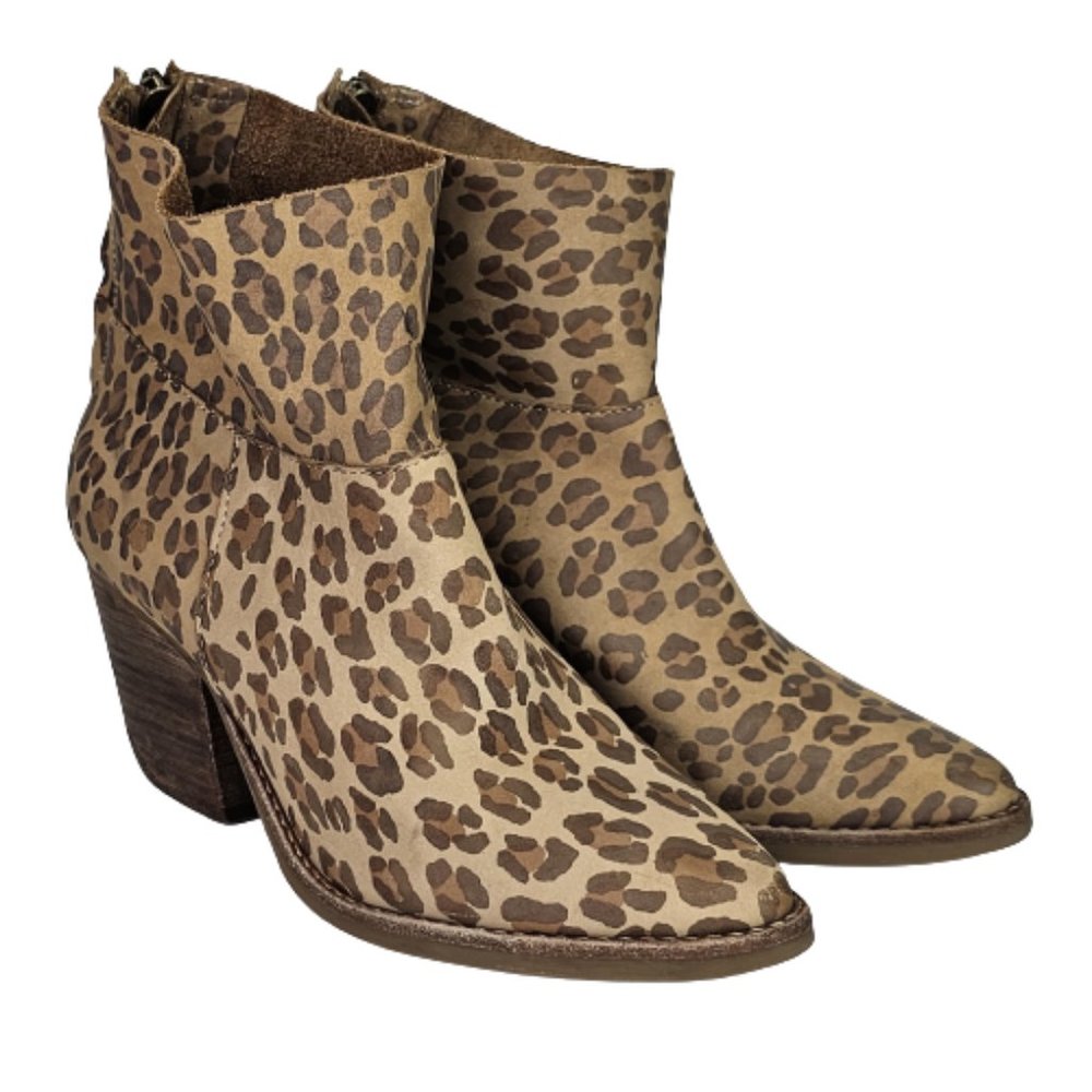 Matisse Premier Leopard Print Suede Leather Ankle Heeled Bootie Shoes Sz 6.5